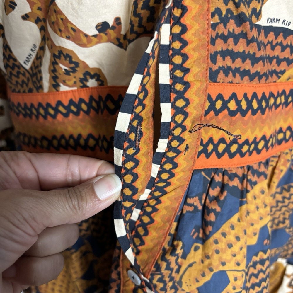 Farm Rio By Anthropology V-Neck Dress Geometric Jaguar Print Tiered Sz X-Large - Picture 8 of 16